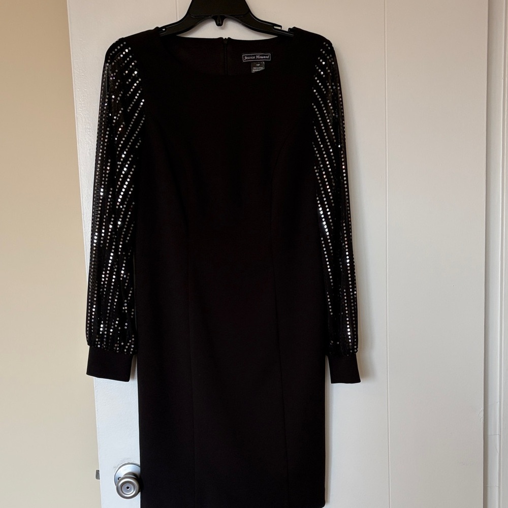 Jessica Howard’s Black Dress with Sheer Sleeves